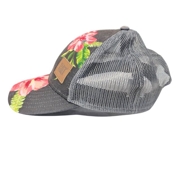 CAT Caterpillar Gray Hawaiian Print Mesh Snap Back Trucker Hat - Picture 5 of 8